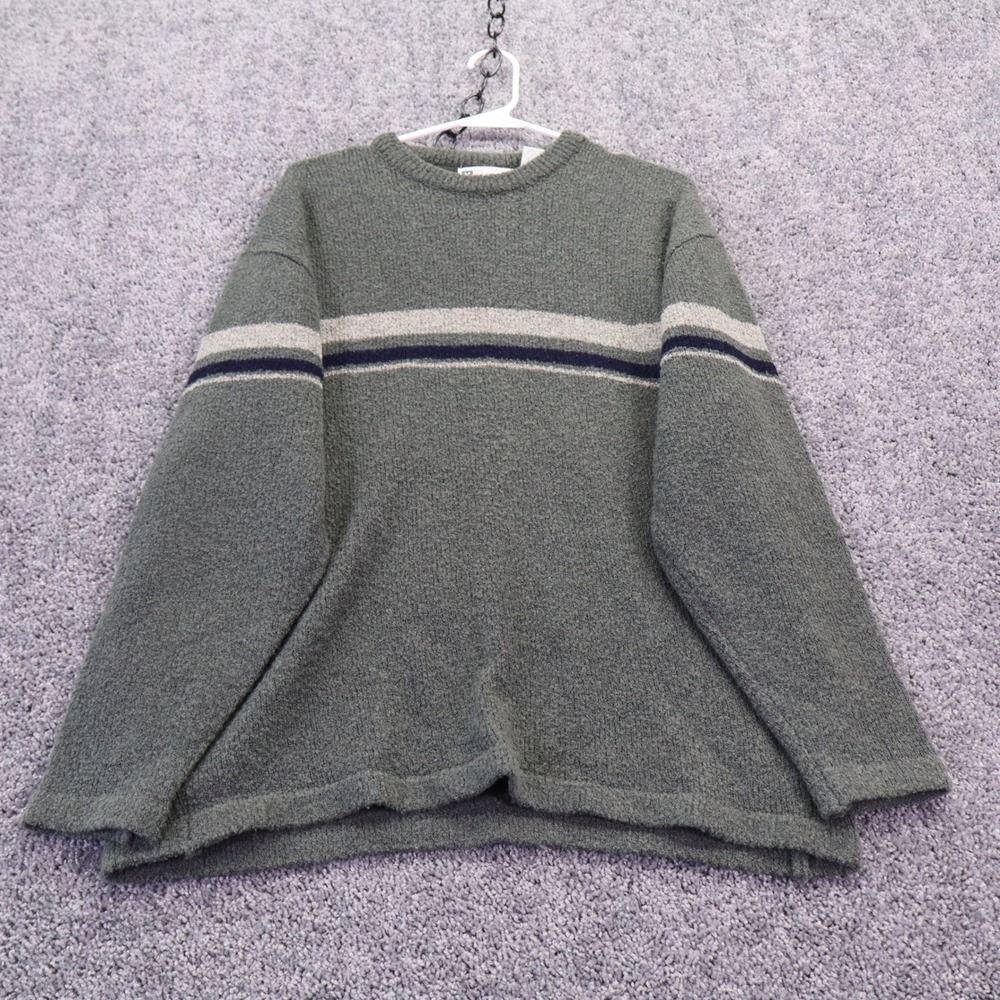 Xtremegear Sweater Mens Large Green Striped Wool Blend Crew Neck Pullover